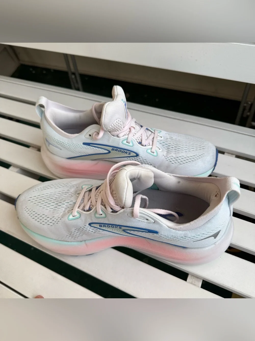 Brooks Women’s Glycerin Running Shoes — White with Pink & Blue Accents